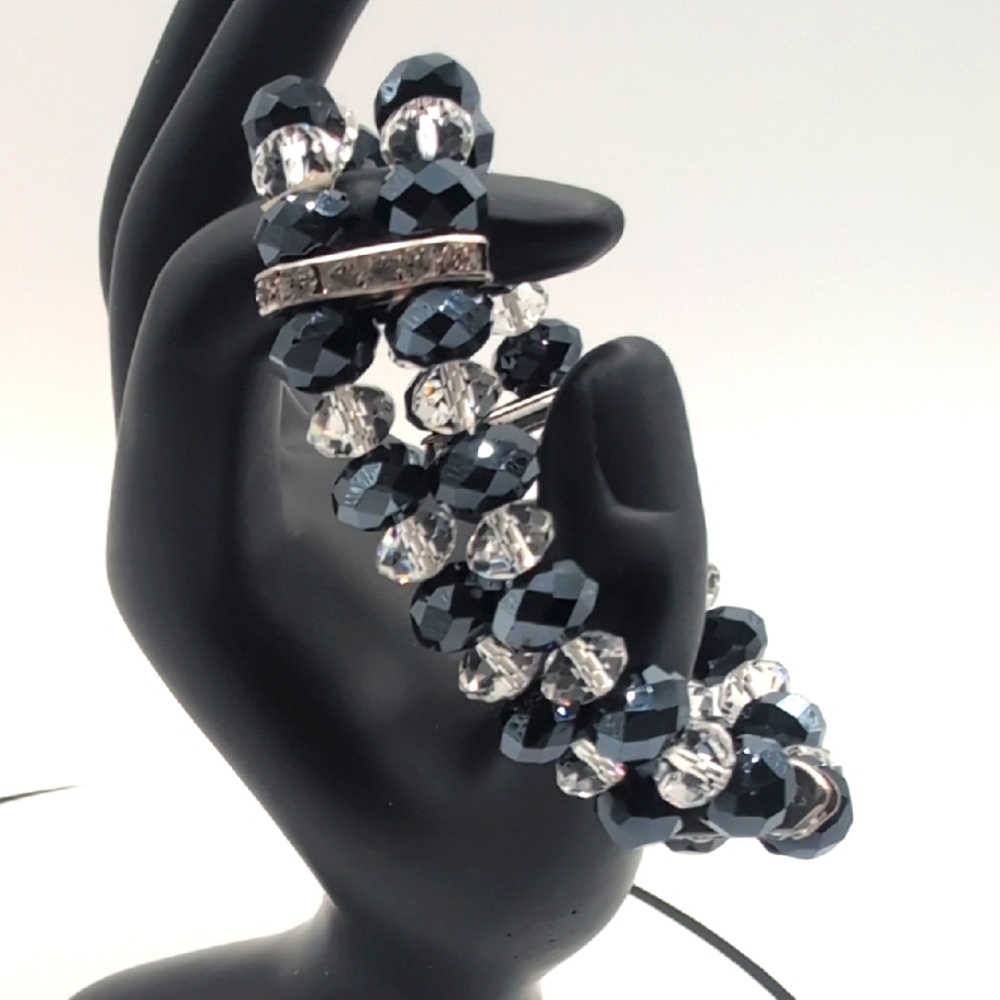 Elegant Black and Clear Crystal Beaded Bracelet
